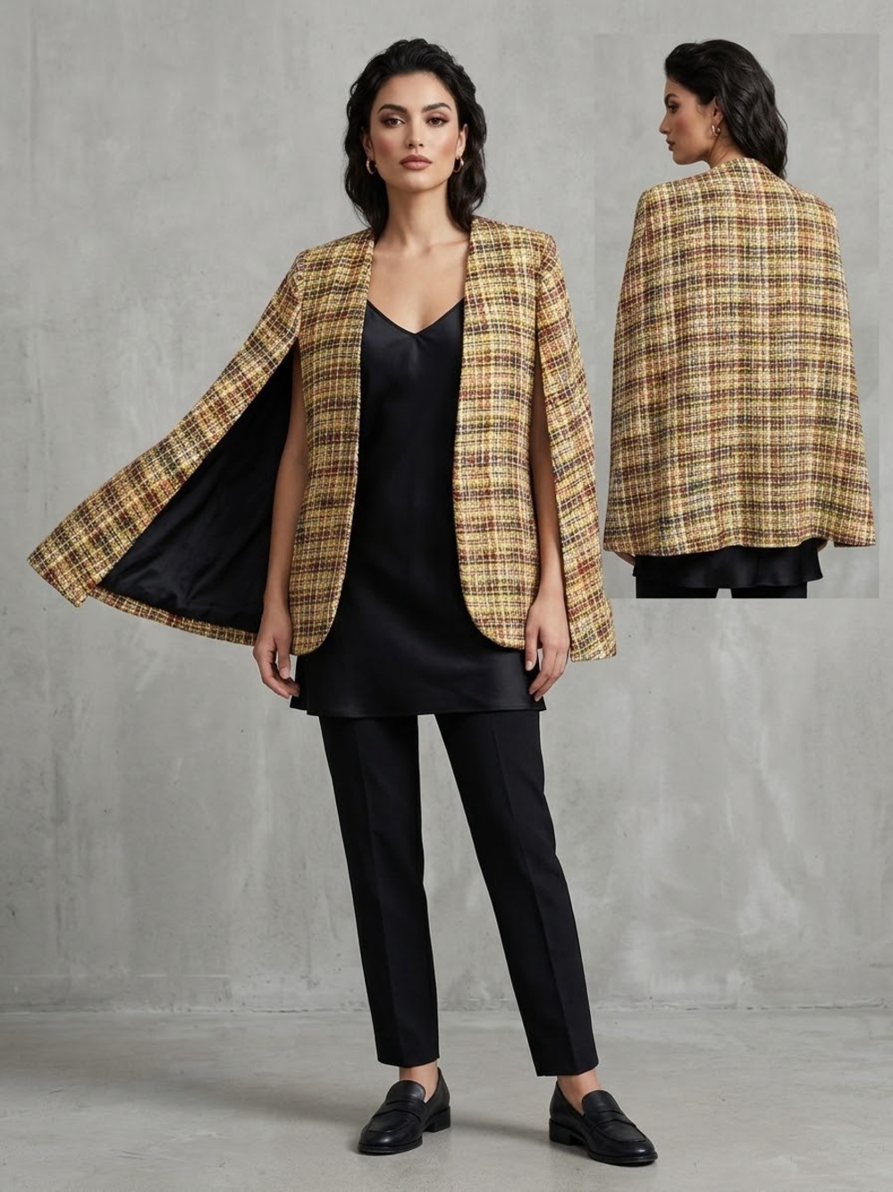 Jealous Tomato Yellow Plaid Cape Blazer